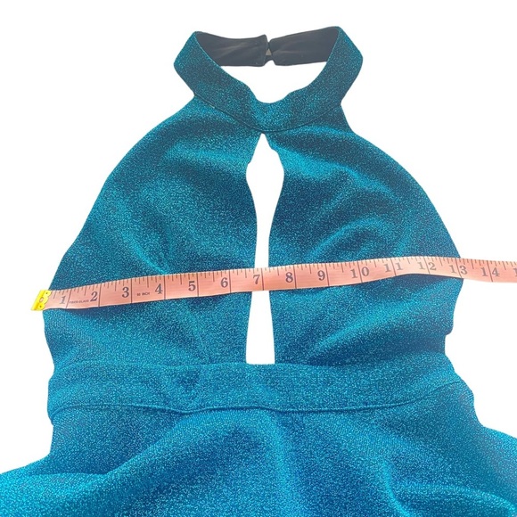 Luxxel Sz S Women's Blue‎ Sparkle Halter Open Back Flared Skirt Dress NWT - Picture 13 of 13